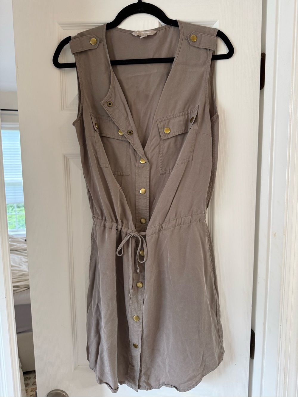 Banana Republic Taupe Drawstring Button-Front Mini Dress